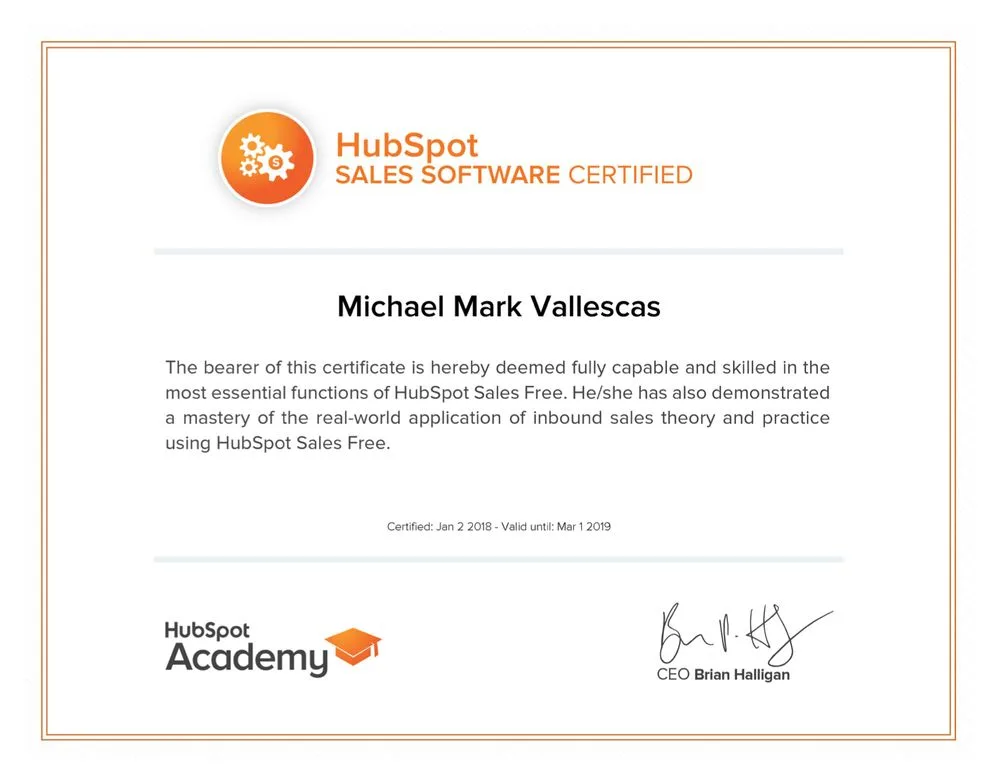 HubSpot Certificate
